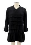 Autumn Plus Size Casual Black Long Sleeve Shirt Dress