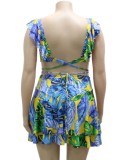 Summer Plus Size Print Strapless Crop Top and Skirt Set