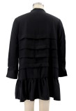 Autumn Plus Size Casual Black Long Sleeve Shirt Dress