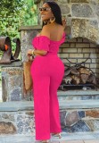 Summer Rose Cut Out Short Sleeves Sexy Strapless Jumpsuit