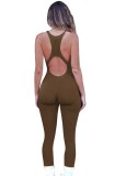 Summer Brown  Sexy Sleeveless Basic Jumpsuit