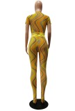 Summer Sexy Print Party Tight Crop Top and High Waist Legging Set