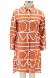 Autumn Plus Size Print Blouse Dress with Full Sleeves