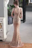 Summer Formal Gold Sequin Chains V-Neck Mermaid Evening Dress