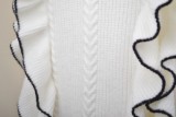 Suéter regular de manga larga con volantes de punto blanco de otoño