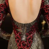 Autumn Formal Sequin Red O-Neck Long Sleeve Mermaid Evening Dress
