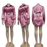 Autumn Pink Satin Blouse with Full Sleeves