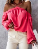 Autumn Party Pink Puff Sleeve Halter Top