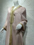 Arab Dubai Arab Middle East Turkey Morocco Islamic Clothing Hooded Kaftan Abaya Embroided Muslim Dress Pink