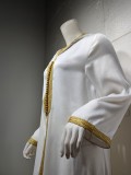 Arab Dubai Arab Middle East Turkey Morocco Islamic Clothing Hooded Kaftan Abaya Embroided Muslim Dress White