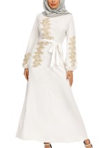 Arabisches Dubai Arabischer Naher Osten Türkei Marokko Islamische Kleidung Strass Kaftan Abaya Muslimisches Kleid Weiß