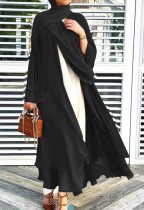 Arab Dubai Arab Middle East Turkey Morocco Islamic Clothing Kaftan Abaya Front Open Muslim Robe with Hijab Black