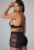 Summer Sexy Black Lace Patch Bra and Shorts Set