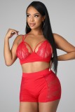 Summer Sexy Red Lace Patch Bra and Shorts Set