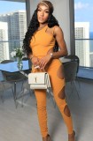 Summer Sexy Cut Out Orange Sleeveless Party Jumpsuit