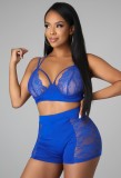 Summer Sexy Blue Lace Patch Bra and Shorts Set
