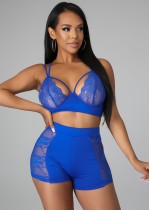 Sommer Sexy Blue Lace Patch BH und Shorts Set