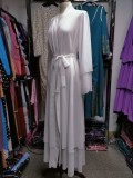 Arab Dubai Arab Middle East Turkey Morocco Islamic Clothing Kaftan Abaya Front Open Muslim Robe with Hijab White
