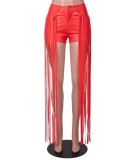 Summer Red Leather Fringe Party Shorts