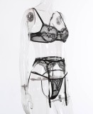 Summer Black Lace Sexy Galter Lingerie Set
