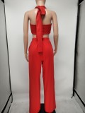 Summer Red Bandeau Top and Wid Leg Pants Set