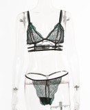 Summer Black and Green Lace Sexy Bra and Panty Lingerie Set