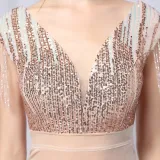 Summer Formal Gold Sequins Upper V-Neck Tassels Slit Evening Dress