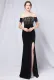 Summer Formal Black Sequins Upper Off Shoulder Slit Evening Dress