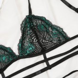 Summer Black and Green Lace Sexy Bra and Panty Lingerie Set