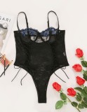 Summer Black and Blue Lace Sexy Strap Bodysuit Lingerie