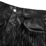 Shorts de fiesta con flecos de cuero negro de verano