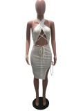 Summer White Sexy Cut Out Side Halter Party Dress