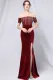 Summer Formal Red Sequins Upper Off Shoulder Slit Evening Dress