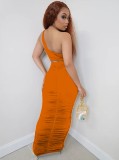 Conjunto de falda midi y top corto sexy de verano naranja
