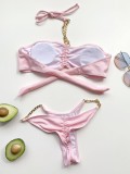 Two-Piece Pink Chains Halter Swimwear