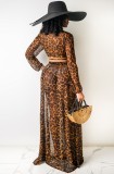 Summer Leopard Print Crop Top and Long Skirt 2 Piece Sundress Set