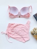 Three-Piece Pink Push Up Cover-Up Strap Swimwear