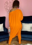 Conjunto de camisa larga irregular y pantalones ajustados de color naranja otoñal