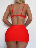 Three-Piece Red Push Up Cover-Up Strap Swimwear