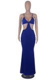 Summer Formal Blue Cut Out Strap Mermaid Evening Dress
