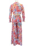 Autumn Print Knotted Crop Top and Wide Pants 2PC Set