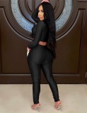 Autumn Black Crop Top and Stacked Pants 2PC Set