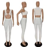 Summer White Sexy Tight Crop Top and Pants 2PC Set
