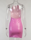 Summer Rose Leather Sexy Backless Halter Mini Dress