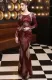 Autumn Formal Sequin Red O-Neck Long Sleeve Mermaid Evening Dress