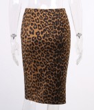Autumn Formal Leopard High Waist Slit Tight Skirt