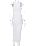 Verano blanco sexy ahueca hacia fuera el vestido largo sin mangas