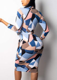 Autumn Elegant Geommetric Bodycon Midi Dress