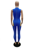 Summer Blue Sexy Sleeveless Cut Out Patch Bodycon Jumpsuit