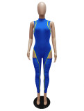 Summer Blue Sexy Sleeveless Cut Out Patch Bodycon Jumpsuit